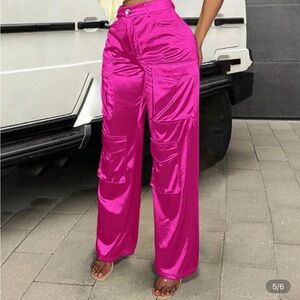 SHEIN Fuchsia Satin Wide Leg Pants